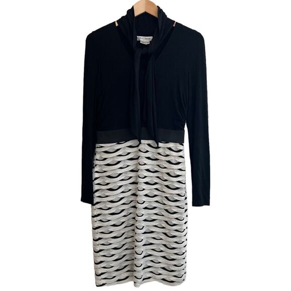 Kay Unger Neck tie Midi Black & White pencil Dress Size 8 women (one-piece) - Picture 7 of 16